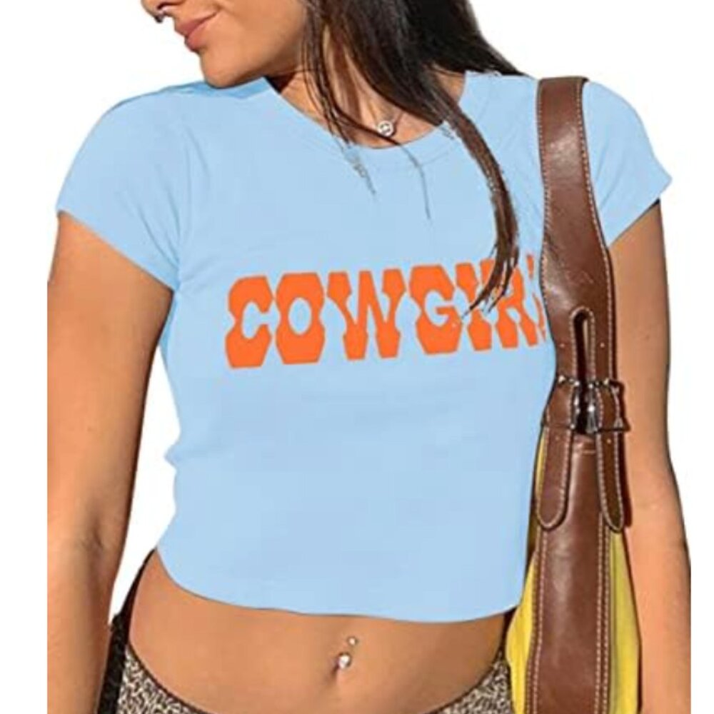Y2K COWGIRL crop blue and orange shirt, Size L